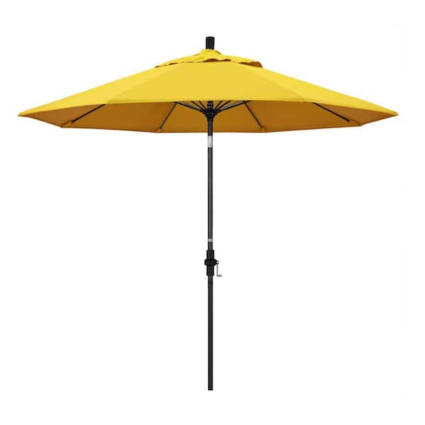 California Umbrella 9 ft. Fiberglass Market Collar Tilt M Black Patio Umbrella in Lemon Olefin