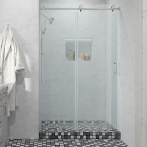 48 in. W x 76 in. H Single Sliding Frameless Shower Door/Enclosure in Brushed Nickel with Clear Glass