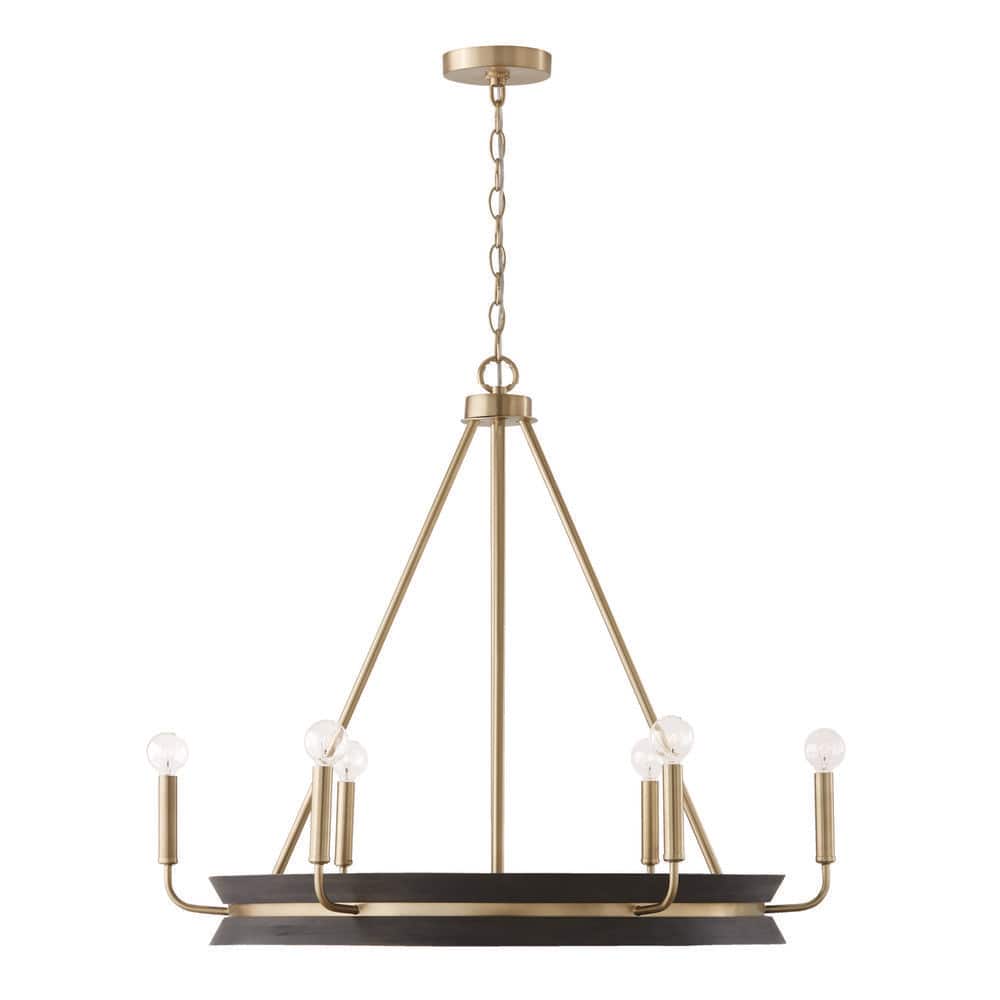 Finn 31 in. 6-Light Black Stain Wood and Matte Brass Chandelier and No Bulbs Included price history on PriceWatchPro