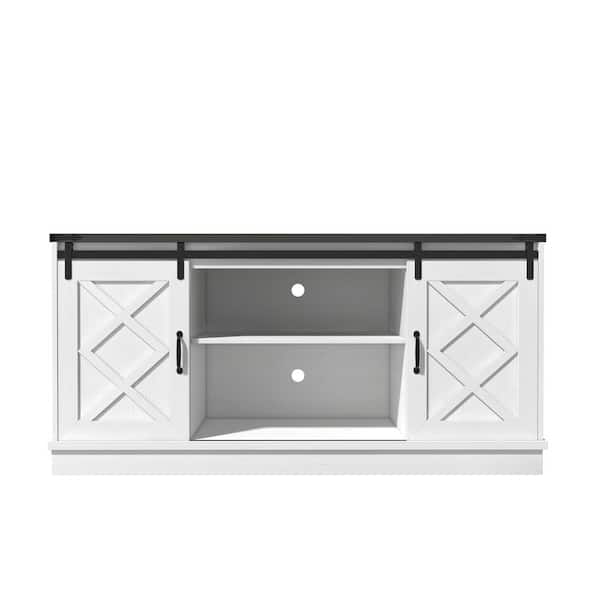 Boyel Living White 28.35 in. H Storage Cabinet with Height Adjustable Shelf and Sliding Barn Door