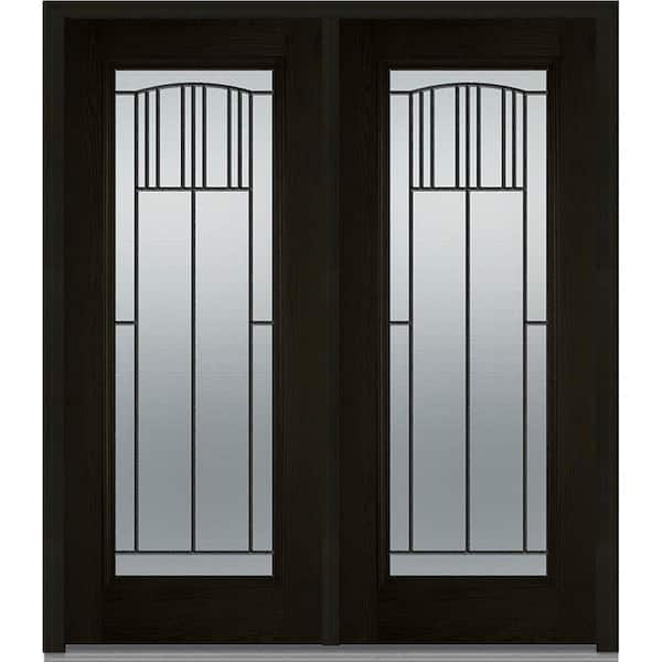 MMI Door 64 in. x 80 in. Madison Left-Hand Inswing Full Lite Decorative Glass Stained Fiberglass Oak Prehung Front Door