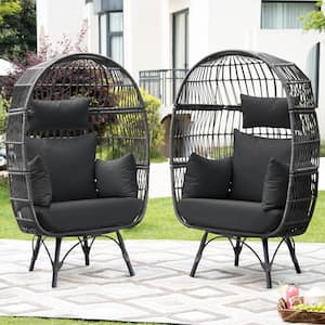 Patio Charcoal All-Weather Wicker Indoor/Outdoor Egg Lounge Chair with Gray Cushions (2-Chairs)