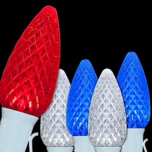 OptiCore 74 ft. 75-Light LED Red White and Blue Faceted C9 String Light Set