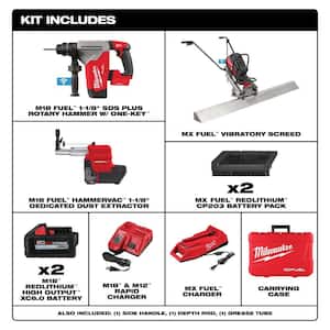 MX FUEL Lithium-Ion Cordless Vibratory Screed Kit with M18 1-1/8 in. SDS + Rotary Hammer/Dust Extractor Kit