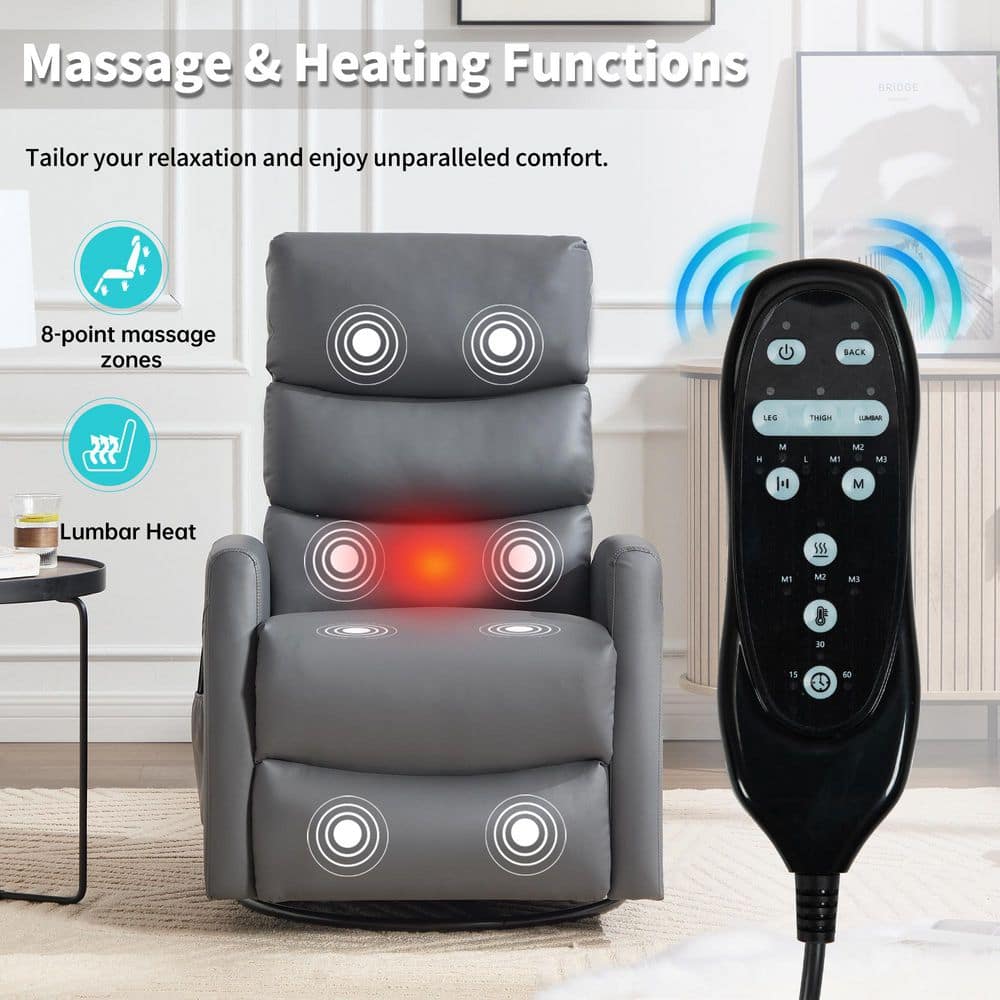 Diagram showing massage and heating functions of the recliner chair.