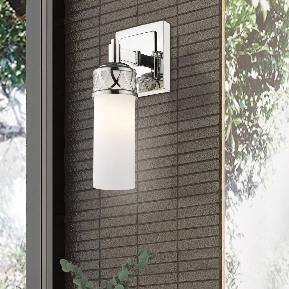 Polished Chrome Wall Sconce with Satin White Glass