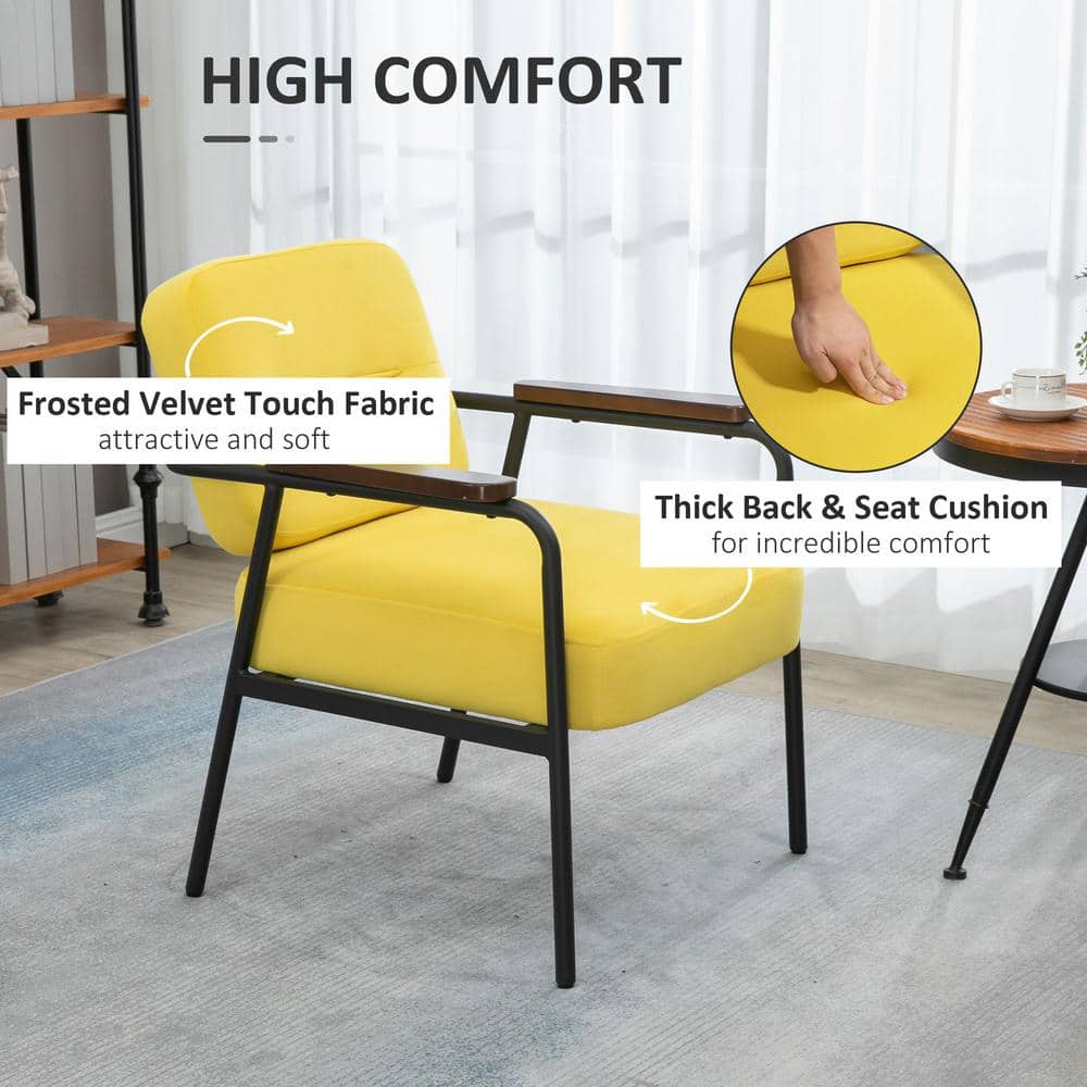 Yellow Velvet and Black Metal Accent Chair