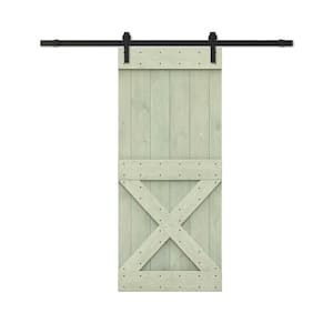 26 in. x 84 in. Mini Sage Green Stained DIY Wood Interior Sliding Barn Door with Hardware Kit