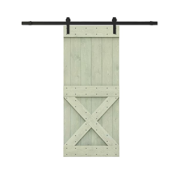 CALHOME Mini X 44 in. x 84 in. Sage Green Stained DIY Wood Interior Sliding Barn Door with Hardware Kit