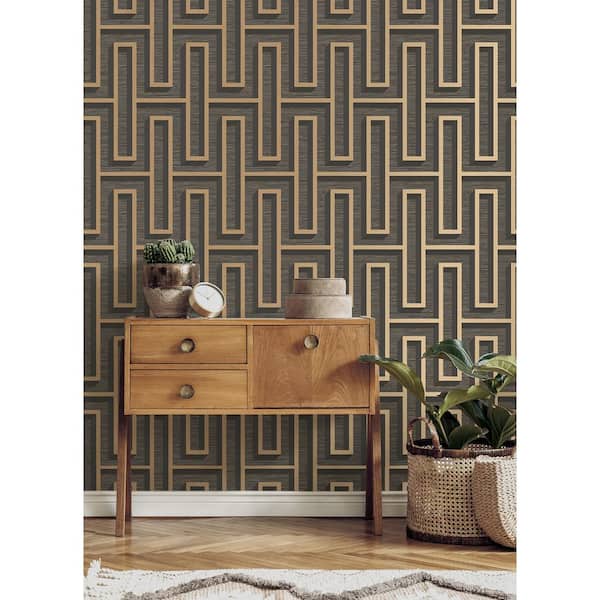 Henley Black Geometric Grasscloth Textured Non-Pasted Non-Woven Wallpaper Sample