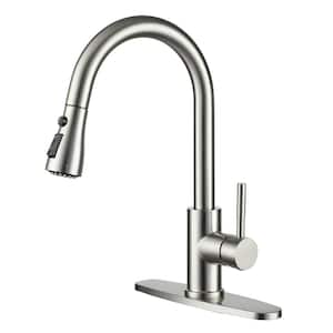 Modern 3-Spray Patterns 1.8 GPM Single Handle Pull Down Sprayer Kitchen Faucet with 10 in . Deck Plate in Brushed Nickel