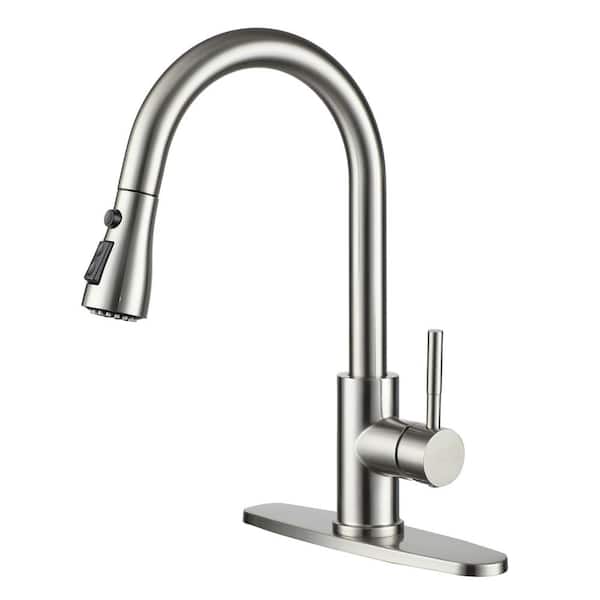 Boyel Living Modern 3-Spray Patterns 1.8 GPM Single Handle Pull Down Sprayer Kitchen Faucet with 10 in . Deck Plate in Brushed Nickel