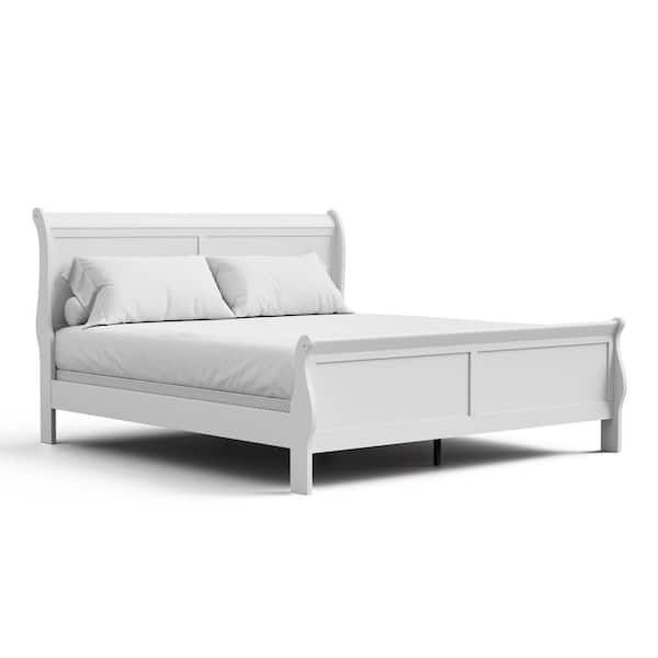 Burkhart White King Wood Frame Sleigh Bed with Slat Kit