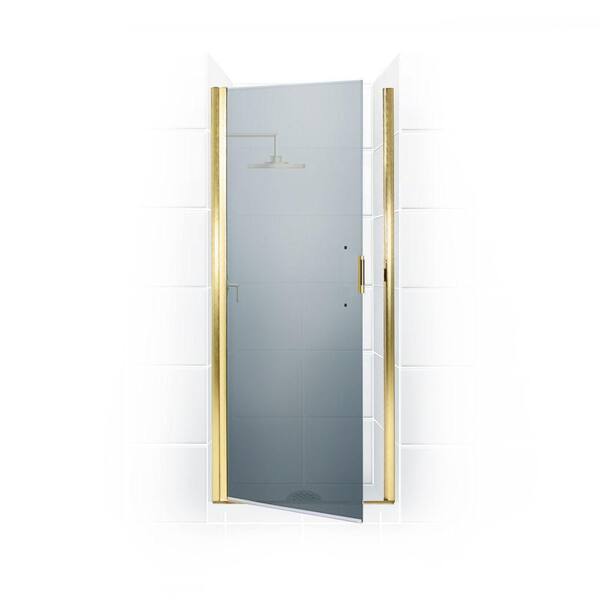 Coastal Shower Doors Paragon Series 23 in. x 69 in. Semi-Framed Continuous Hinge Shower Door in Gold with Satin Etched Glass