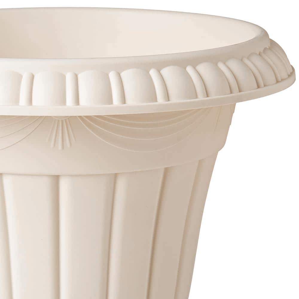 Classic Beige Traditional Plastic Urn Planter, 18" Height for Outdoor Spaces