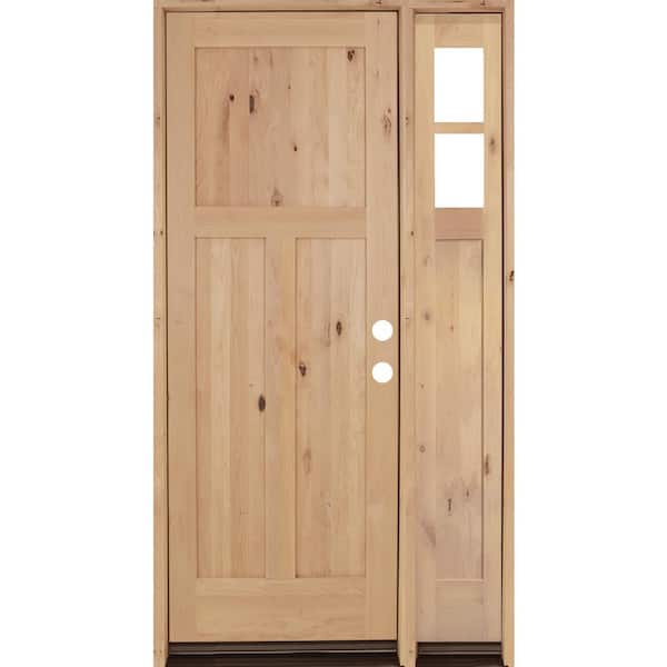 Krosswood Doors 56 in. x 96 in. Knotty Alder 3 Panel Left-Hand/Inswing Clear Glass Unfinished Wood Prehung Front Door w/Right Sidelite