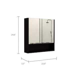 23.6 in. W x 24.6 in. H Black Rectangular Particle Board Surface Mount Medicine Cabinet with Mirror