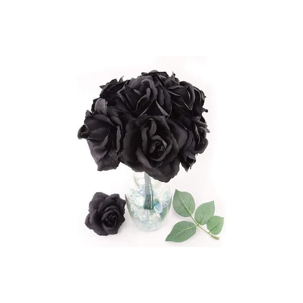 Larksilk 8 in. Black Artificial Silk Rose Picks, for Home, Party and Office Decor 50-Pack, Floral Home by Artificial Flowers
