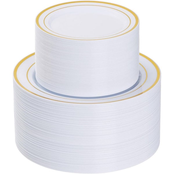 Gold Disposable Plastic Plates, 200-Pack (100-Dinner and 100-Dessert Plates)