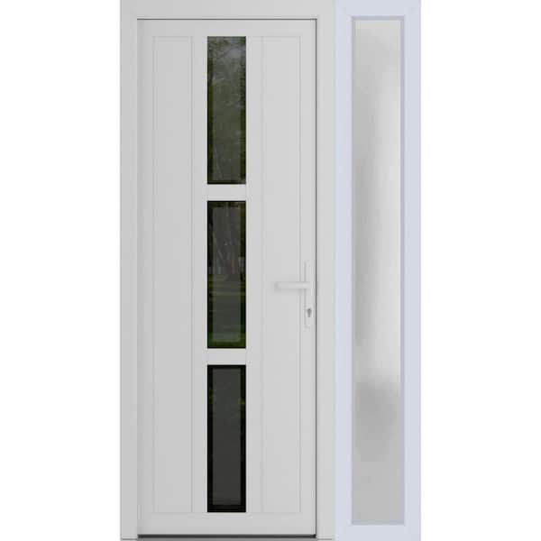 VDOMDOORS 52 in. x 80 in. Left-hand/Inswing Frosted Glass White Silk Steel Prehung Front Door with Hardware
