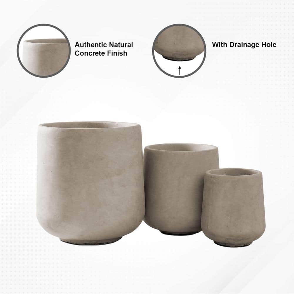 Weathered Concrete Round Planter Set with Drainage Holes