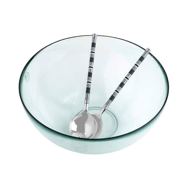French Home Jubilee 6 in. Diameter 6 fl.oz. Clear Glass Urban Serving Bowl and "Shades of Graphite" Salad Servers