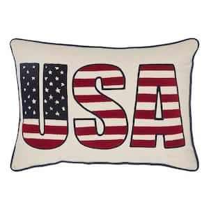 April and Olive Tan, Deep Red, Navy USA 14 in. x 20 in. Patriotic Throw Pillow