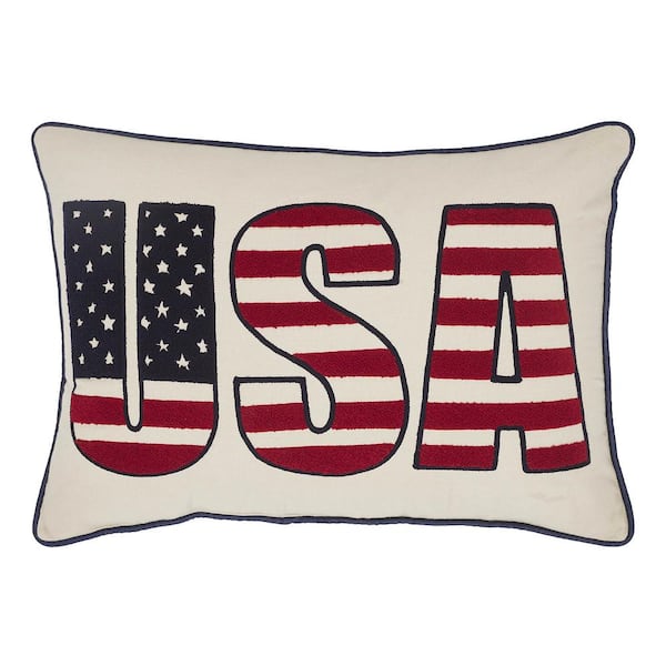 VHC BRANDS April and Olive Tan, Deep Red, Navy USA 14 in. x 20 in. Patriotic Throw Pillow