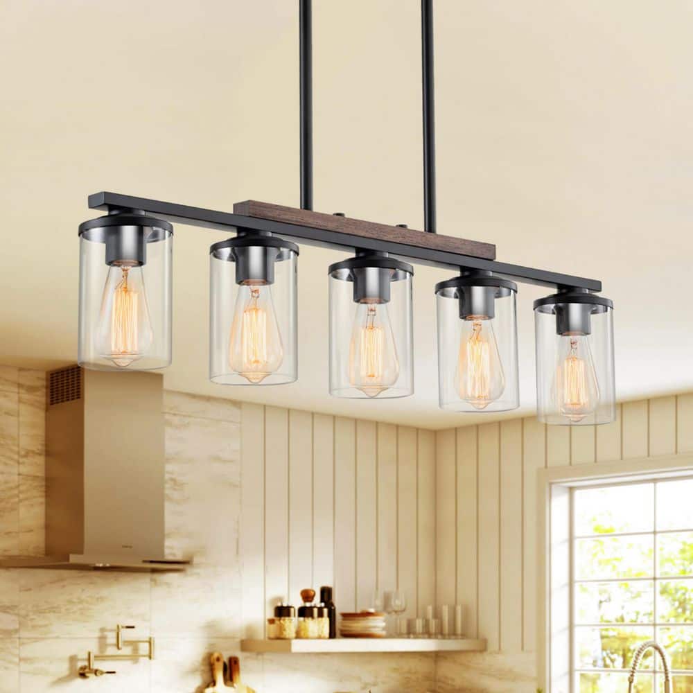 TinHon Farmhouse 5-Light Linear Island Pendant Lighting with Clear