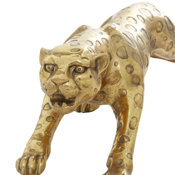 Litton Lane Gold Polystone Leopard Sculpture 59553 - The Home Depot