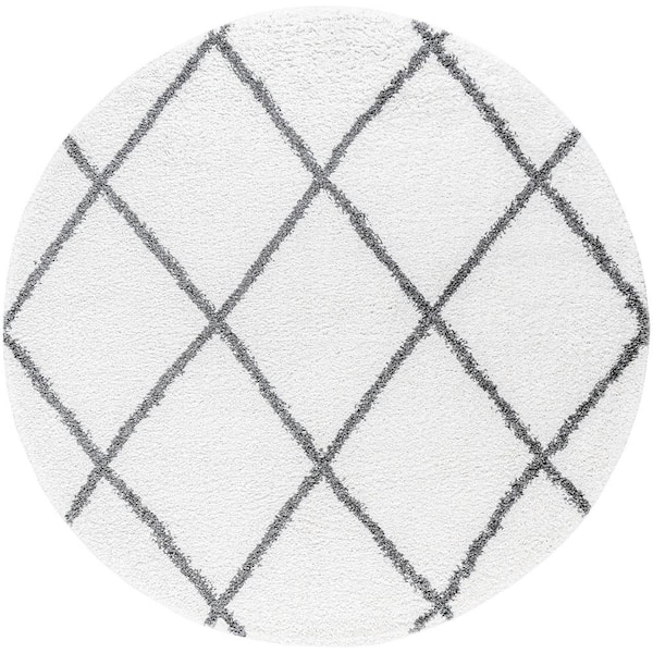 Tayse Rugs Soho Shag Diamond White 8 ft. Round Indoor Area Rug