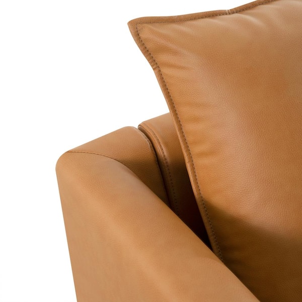 HOMESTOCK 81.89 in. Faux Leather Modern 4-Seater Upholstered Sectional Sofa Bed with 3 Ottoman in Caramel