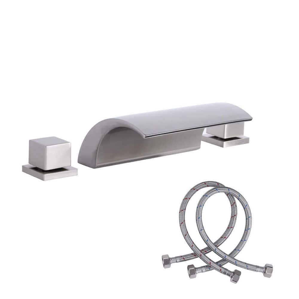 Double Handle Deck Mounted Brass Waterfall Roman Tub Faucet High Flow Garden Tub Filler in Brushed Nickel price history on PriceWatchPro