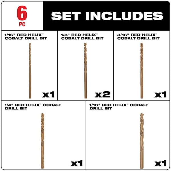 Milwaukee Cobalt Red Helix Drill Bit Set for Drill Drivers (6