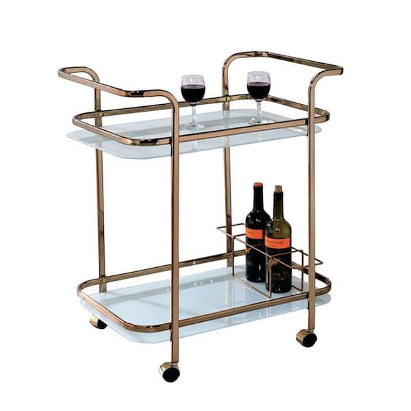 Benjara Champagne Finish Tiana Contemporary Serving Cart