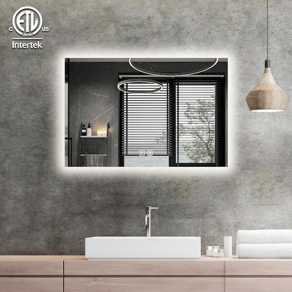 LED Bathroom Mirror with Lights Vanity Mirror for Bathroom with Double Lights Strip 3 Colors Anti-Fog Dimmable, 36*24