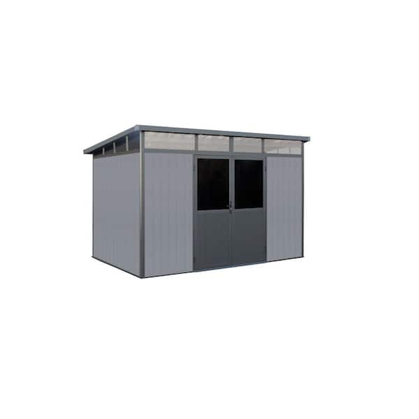 Leisure Season 11 ft. x 7 ft. Wood Plastic Composite Heavy-Duty Storage Shed - Pent Roof and Double Doors Grey Color (77 sq. ft.)