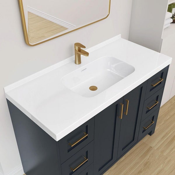 48 in. W x 22 in. D Solid Surface White Vanity Top Rectangular Single Sink Bathroom Vanity Top in Glossy White