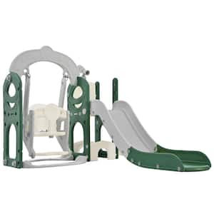 Green and Gray 5-in-1 Freestanding Playset with Telescope, Slide and Swing Set