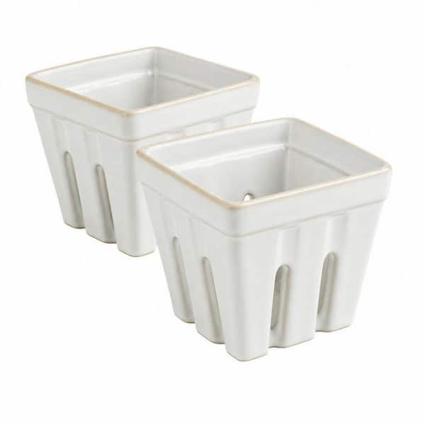 2 Piece Ceramic Berry Basket, Square Fruit Bowl with Holes, Small Fruit Basket Containers for Kitchen Counter