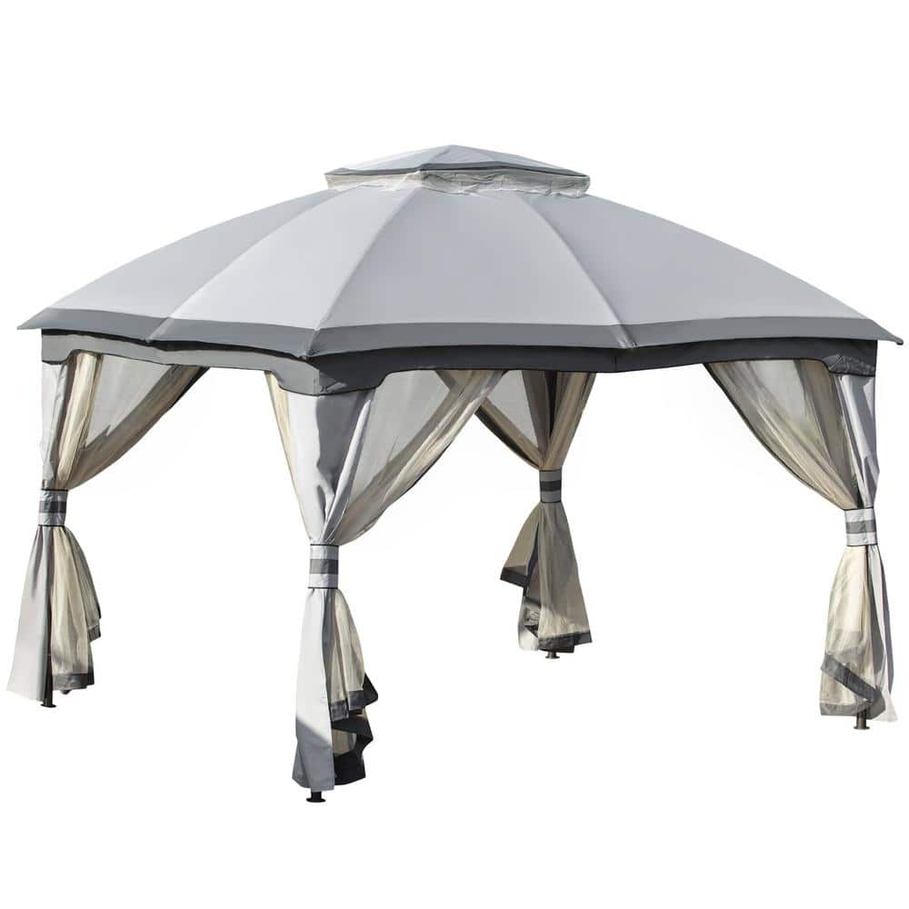 10 ft. x 12 ft. Gray Outdoor Patio Gazebo Canopy with Double Vented Roof, Z