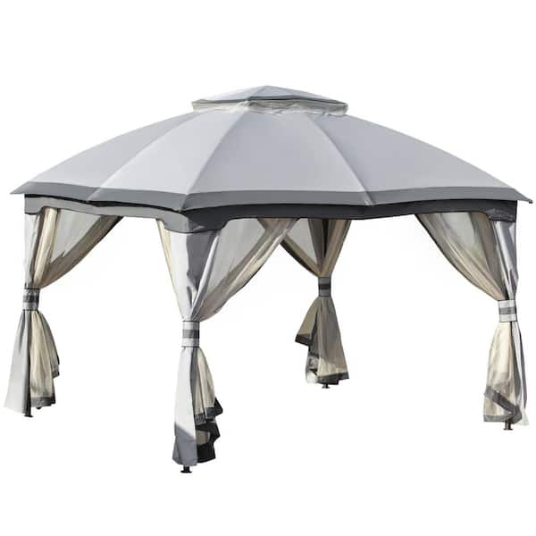 Unbranded 10 ft. x 12 ft. Gray Outdoor Patio Gazebo Canopy with Double Vented Roof, Zippered Mesh Sidewalls, Solid Steel Frame
