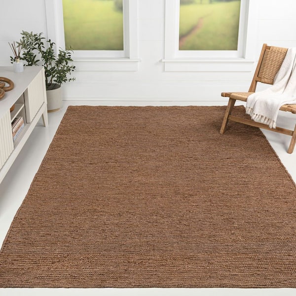 Griffin Rustic Farmhouse Woven Jute Solid Brown 5 ft. x 8 ft. Area Rug