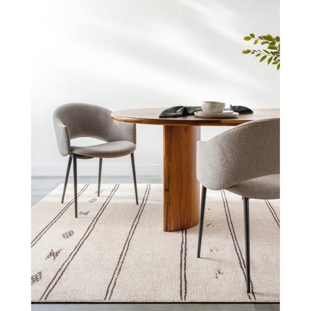 Ivory and Black Stripe Polyester Rectangular Area Rug 7'10" x 10'