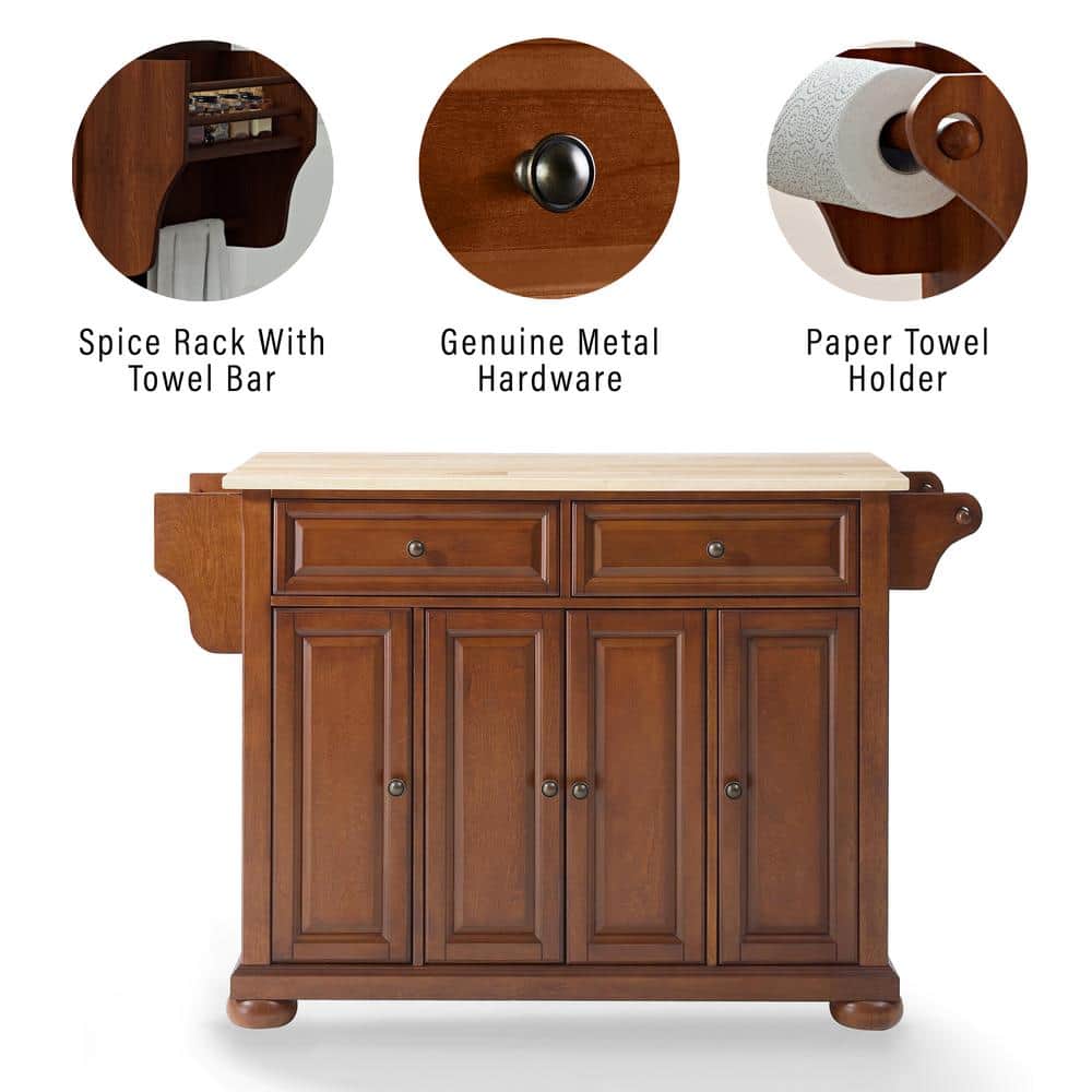 Alexandria Cherry Wood Top Full Size Kitchen Island
