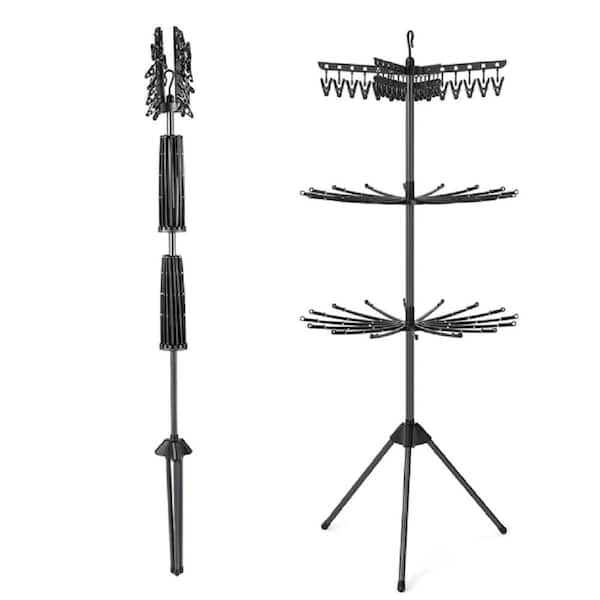 70 in. Black Folding Freestanding Tripod Laundry Drying Rack 24 Clips and 32 Rods