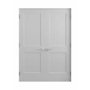 56 in. x 80 in. Bi-Parting Solid Core White Primed Composite Double Prehung French Door with Catch Ball and Black Hinges