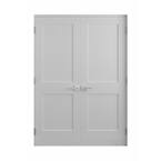 56 in. x 80 in. Bi-Parting Solid Core Primed Composite Double Prehung French Door Catch Ball and Satin Nickel Hinges