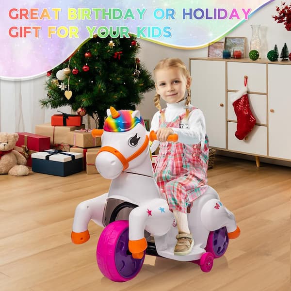 6-Volt Kids Ride on Unicorn Car Battery Powered Toy Riding Pony Gifts for Toddler Rainbow