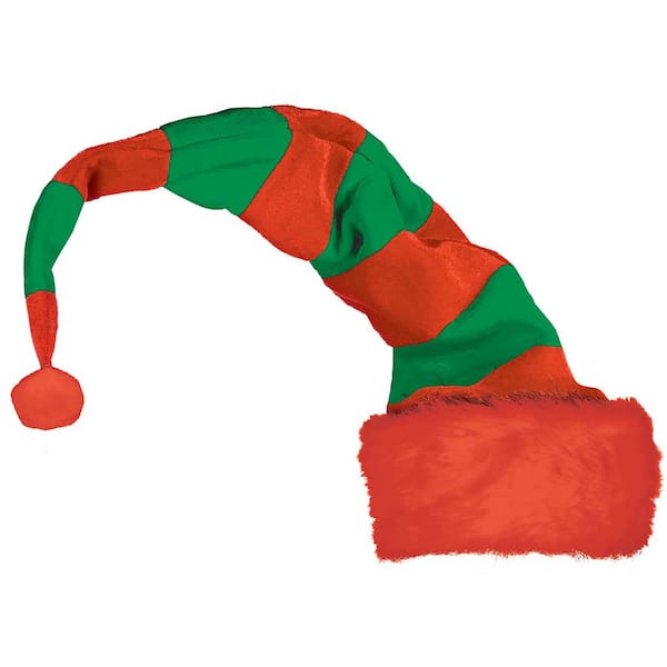 Amscan 32 in. x 12 in. Elf Striped Christmas Red and Green Bend to Shape Hat (2-Pack)